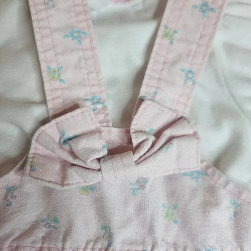 Vintage OshKosh Bgosh Baby Girls Pink Floral Romper Shirt Set Made in USA 18M